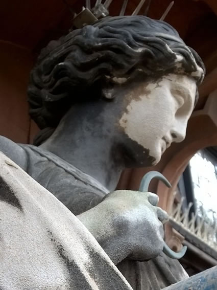 Coade stone statue, showing carbon sulphate staining