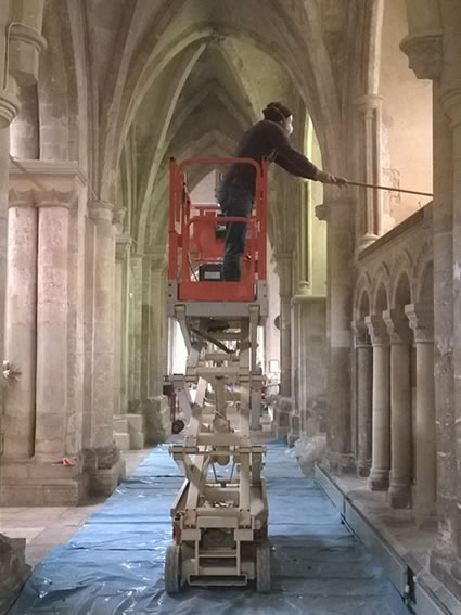 Cleaning internal stonework on a Grade I listed property